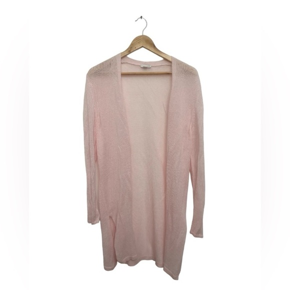 J Jill Pink Lightweight Long Cardigan Sweater Open Front Linen Rayon Size Medium - Picture 9 of 9
